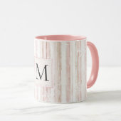 Mug Monogramme rayures flocons de neige blanc rose (Devant droit)