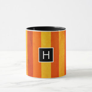 Mug Monogramme rayures orange rouge altéré chaud