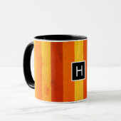Mug Monogramme rayures orange rouge altéré chaud (Devant gauche)