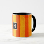 Mug Monogramme rayures orange rouge altéré chaud (Devant droit)