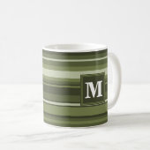 Mug Monogramme rayures vert olive (Devant droit)