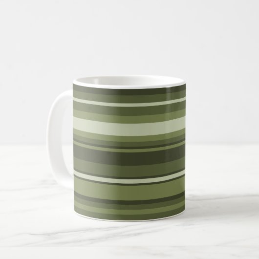 Mug Monogramme rayures vert olive (Devant gauche)