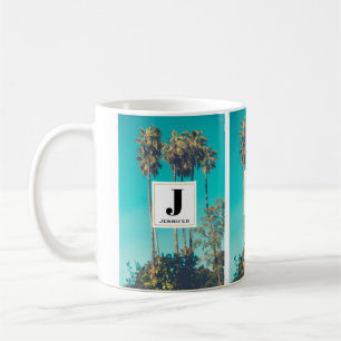 Mug Monogramme Rétro aux Palmiers Tropicaux