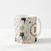 Mug Monogramme Retro Illustration Chats (Devant droit)