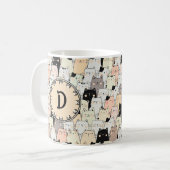 Mug Monogramme Retro Illustration Chats (Devant gauche)