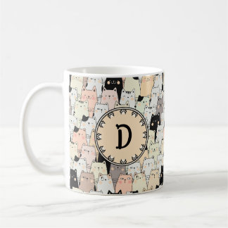 Mug Monogramme Retro Illustration Chats