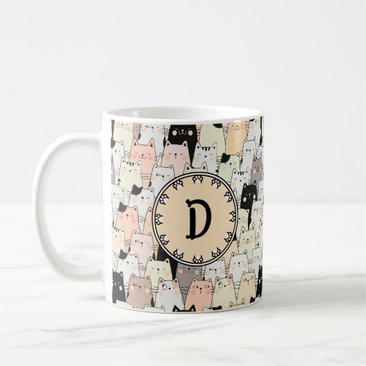 Mug Monogramme Retro Illustration Chats (Gauche)