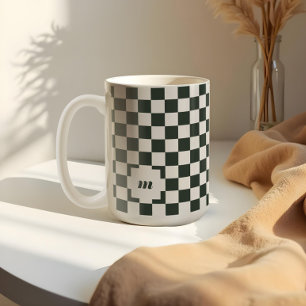 Mug Monogramme Retro Moderne À damiers Motif Personnal