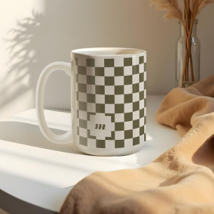Mug Monogramme Retro Moderne À damiers Motif Personnal
