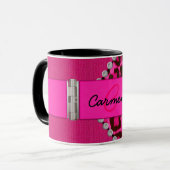 Mug Monogramme rose à la mode de léopard et de (Devant gauche)