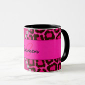 Mug Monogramme rose à la mode de léopard et de (Devant droit)