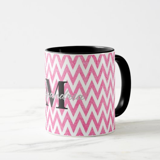 Mug Monogramme rose blanc Chevron (Devant droit)