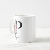 Mug Monogramme Rose Bohème Féminin Floral Initiale P (Devant gauche)