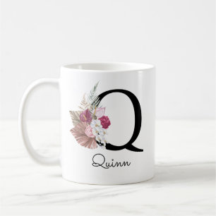 Mug Monogramme Rose Boho Féminin Floral Initial Q