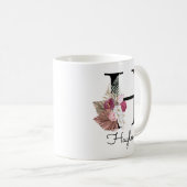 Mug Monogramme Rose Boho Féminin Floral Initiale H (Devant droit)