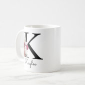 Mug Monogramme Rose Boho Féminin Floral Initiale K (Devant gauche)