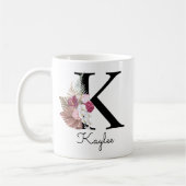 Mug Monogramme Rose Boho Féminin Floral Initiale K (Gauche)