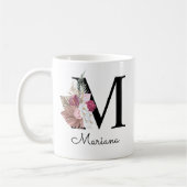 Mug Monogramme Rose Boho Féminin Floral Initiale M (Gauche)