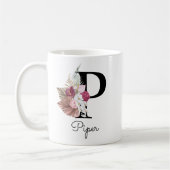 Mug Monogramme Rose Boho Féminin Floral Initiale P (Gauche)