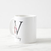 Mug Monogramme Rose Boho Féminin Floral Initiale V (Devant gauche)