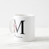Mug Monogramme rose boho floral initial M féminin (Devant gauche)