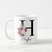 Mug Monogramme rose Boho girly floral initiale H (Gauche)