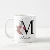 Mug Monogramme Rose Boho Girly Floral Initiale M (Gauche)