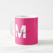 Mug Monogramme Rose Chaud Moderne (Devant gauche)