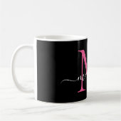 Mug Monogramme rose chaud noir fille Élégant Script (Gauche)
