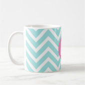 Mug Monogramme rose chevron bleu clair tendance (Gauche)