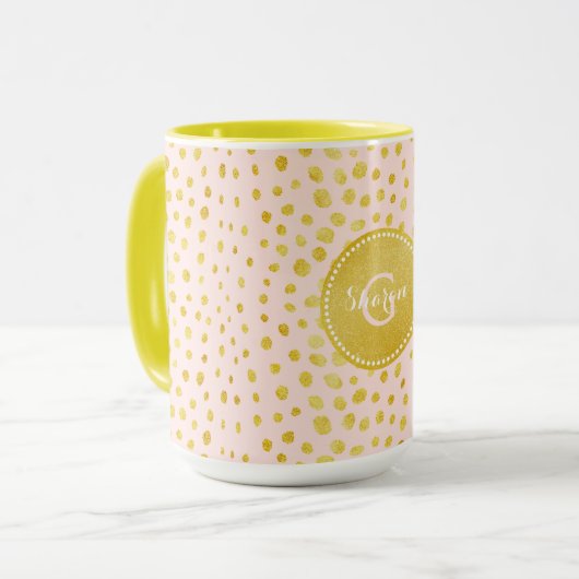 Mug Monogramme rose chic d'impression de guépard de (Devant gauche)