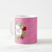 Mug Monogramme rose de couronne de Noël (Devant gauche)