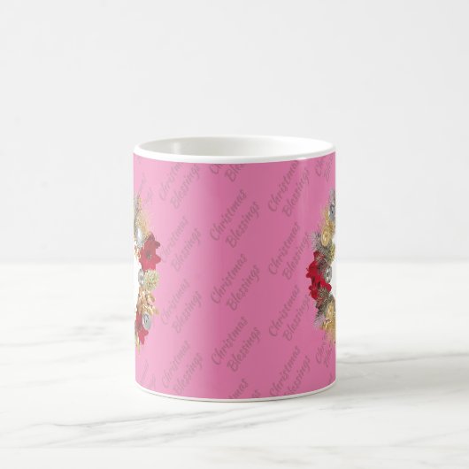 Mug Monogramme rose de couronne de Noël (Centre)