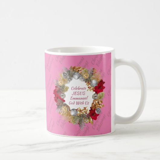 Mug Monogramme rose de couronne de Noël (Droite)