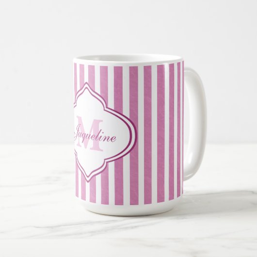 Mug Monogramme rose de rayure (Devant droit)