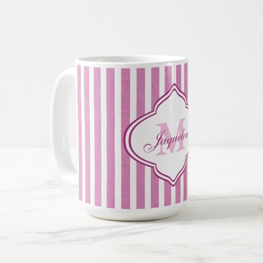 Mug Monogramme rose de rayure (Devant gauche)