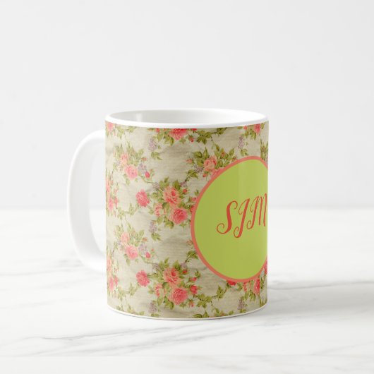 Mug Monogramme Rose de Shabby (Devant gauche)