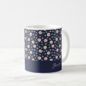 Mug Monogramme | Rose éparpillé Blue Floral Custom (Devant droit)