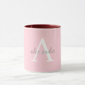 Mug Monogramme rose et blanc avec Votre nom café (Centre)