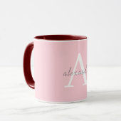 Mug Monogramme rose et blanc avec Votre nom café (Devant gauche)