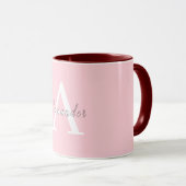 Mug Monogramme rose et blanc avec Votre nom café (Devant droit)