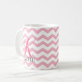 Mug Monogramme rose et blanc de Chevron (Devant gauche)