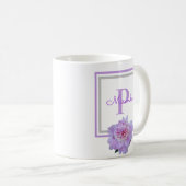 Mug Monogramme rose Fleur bleu (Devant droit)