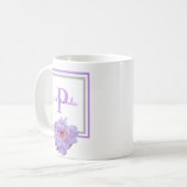 Mug Monogramme rose Fleur bleu (Devant gauche)