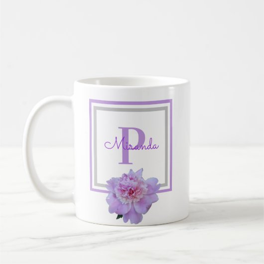 Mug Monogramme rose Fleur bleu (Gauche)