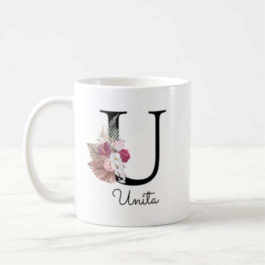 Mug Monogramme Rose Fleur Initial U (Gauche)