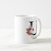 Mug Monogramme Rose Fleur Initiale U (Devant droit)
