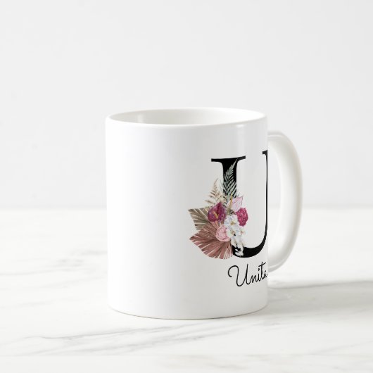 Mug Monogramme Rose Fleur Initiale U (Devant droit)