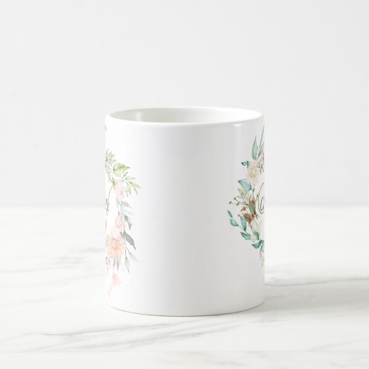 Mug Monogramme rose Floral Elegant Gold Script (Centre)
