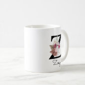 Mug Monogramme rose Floral initial W café Z (Devant droit)